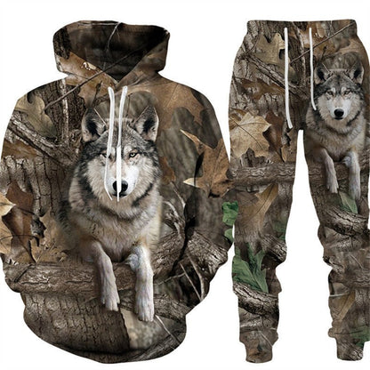 3D Animal-Print Hooded Pullover Sweatshirt Set