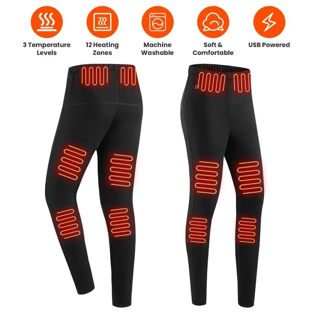 USB Heated Pants – 12 Heating Zones, 3 Heat Levels, Unisex, M–3XL
