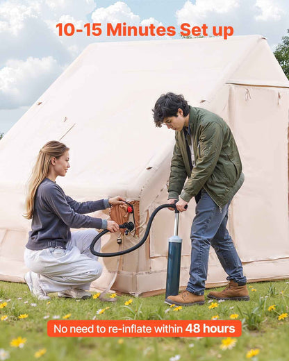 5–8 Person Inflatable Glamping Tent – Easy 15-Min Setup with Hand Pump & Carry Bag | Beige