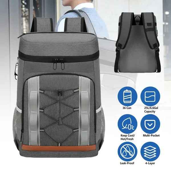 36-Can Insulated Cooler Backpack — 25L, Leak-Proof