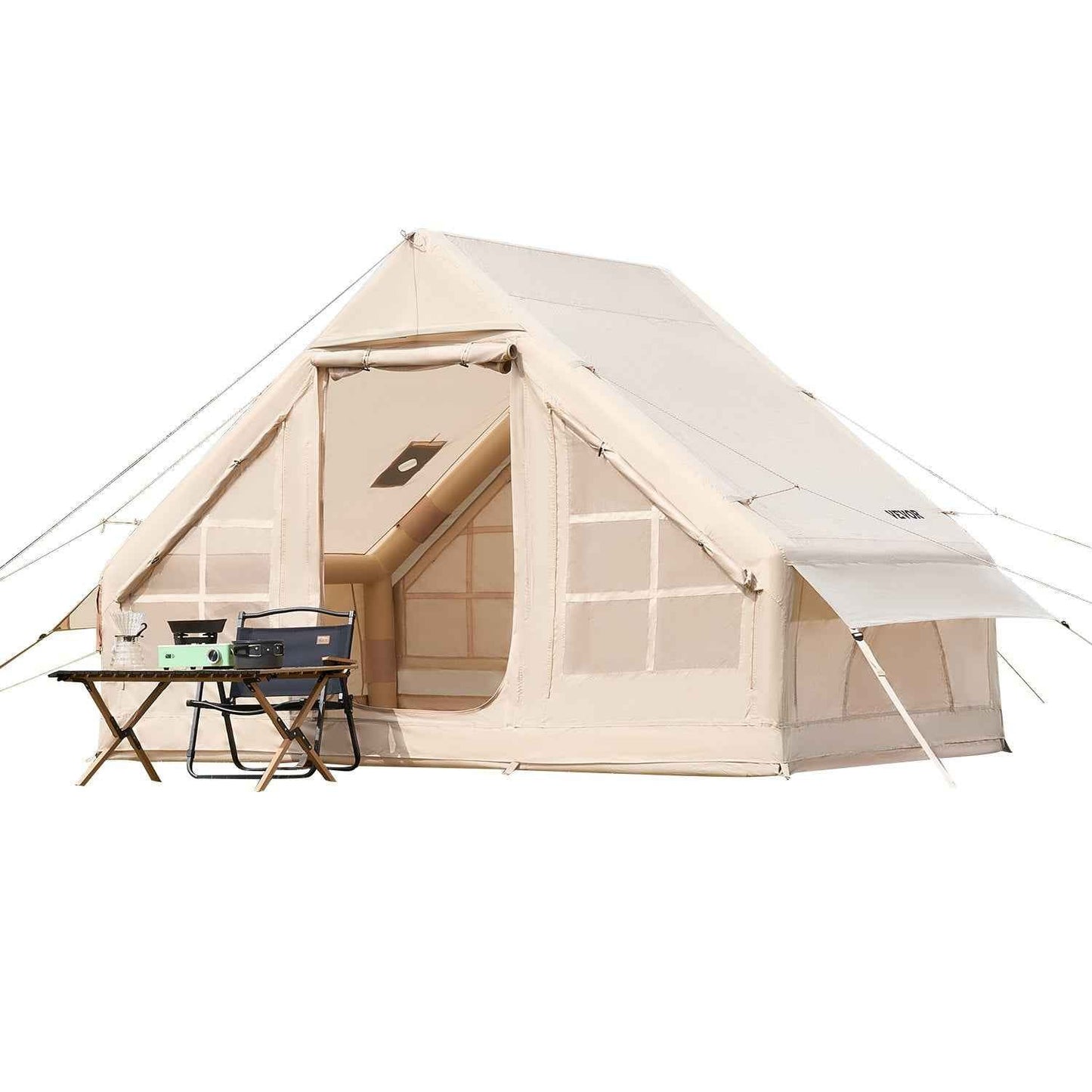 3–5 Person Inflatable Glamping Tent – 4-Season 300D Oxford Blow-Up Tent with Stove Jack & Hand Pump