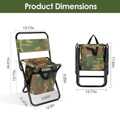 Foldable Fishing Chair with Backrest & Built-In 10L Cooler Bag