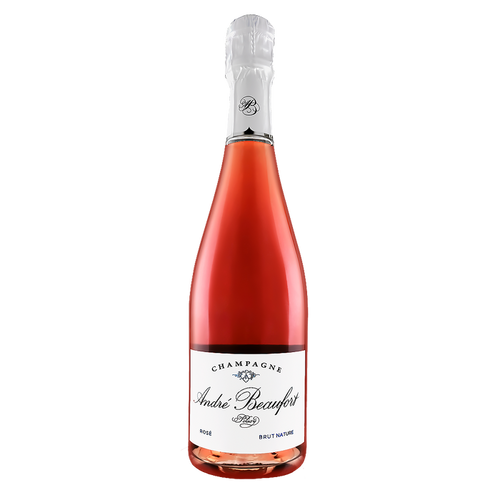 Andre Beaufort Polisy Rosé champagne bottle with foil wrap and white label