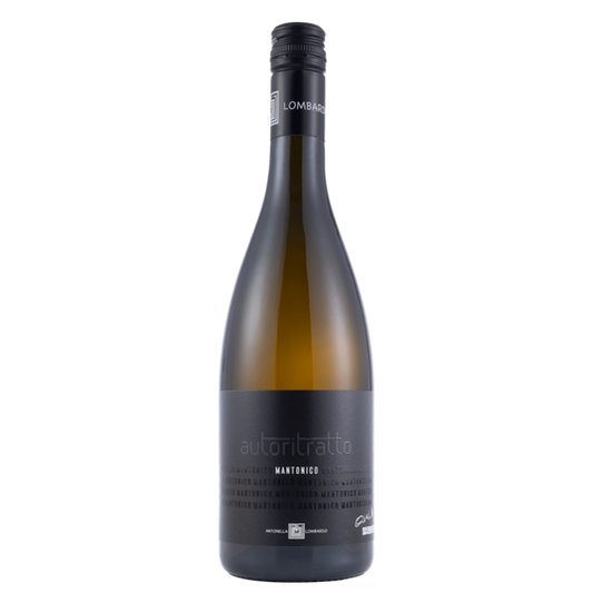 White wine bottle by Antonella Lombardo, Autoritratto, 2022; dark label