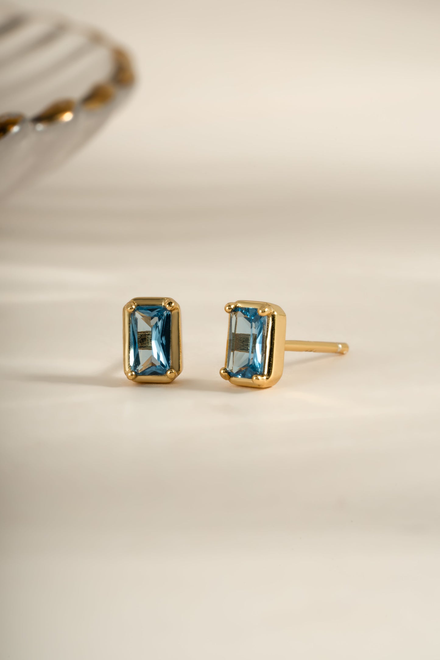 Aquamarine Baguette Studs