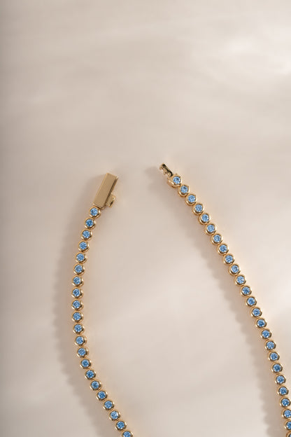 Aquamarine Bezel Tennis Necklace