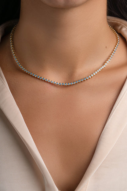 Aquamarine Bezel Tennis Necklace