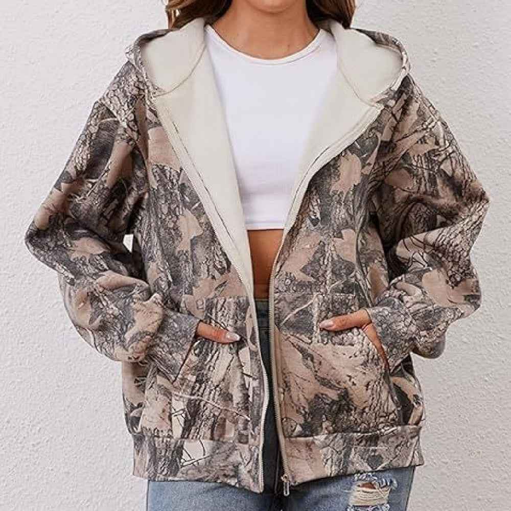 Unisex Printed Hooded Jacket – Casual Zip-Up Outerwear