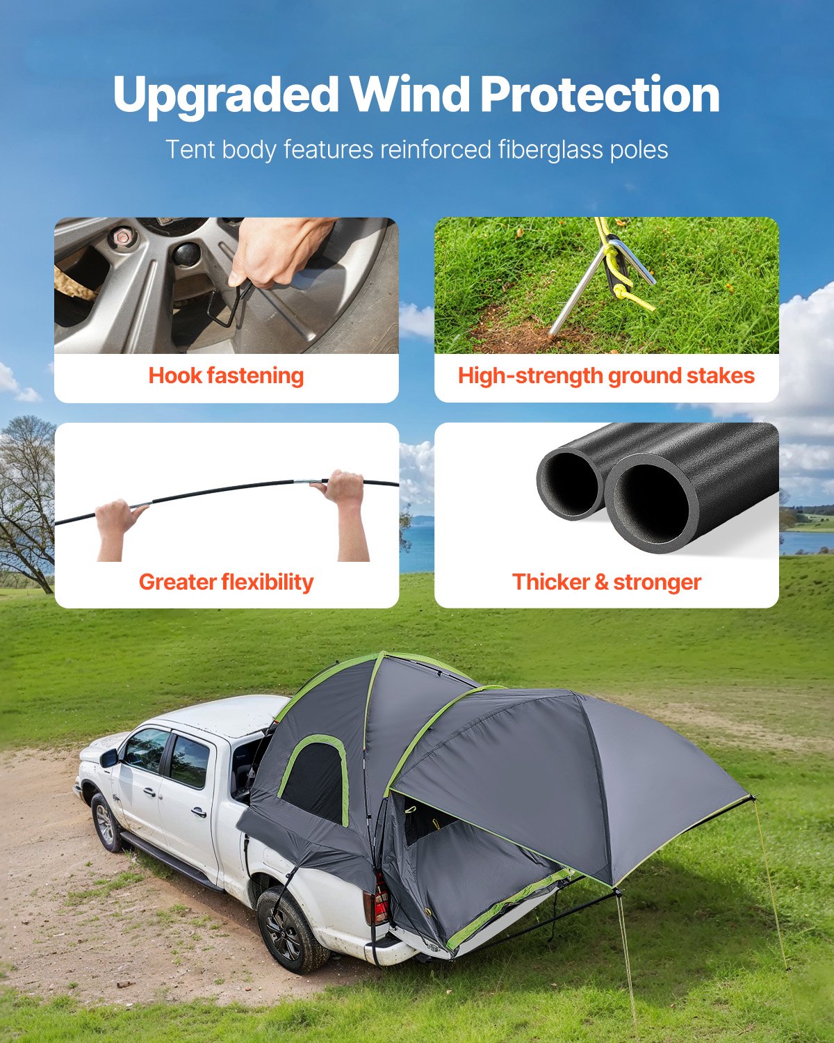 Pickup Truck Bed Tent with Expandable Awning – Fits 8.0–8.2 Ft Truck Beds