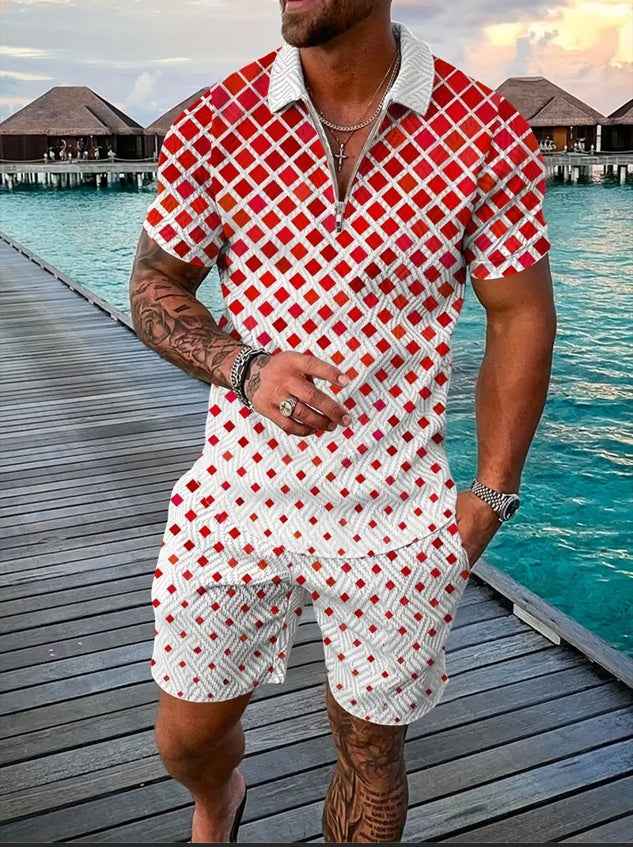 Men's Polo Shirt & Shorts Set – Short Sleeve, 7 Colors, S–3XL