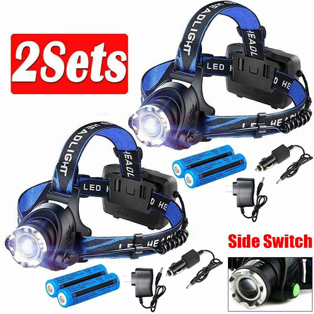 Rechargeable LED Headlamp – 3 Modes, Zoomable, 100m Beam – Single, 2-Pack or 3-Pack