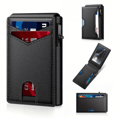 üí•üéÅ Slim Wallet for Men with Pop-Up Aluminum Case, RFID Blocking  Minimalist Leather Bifold Card Holder