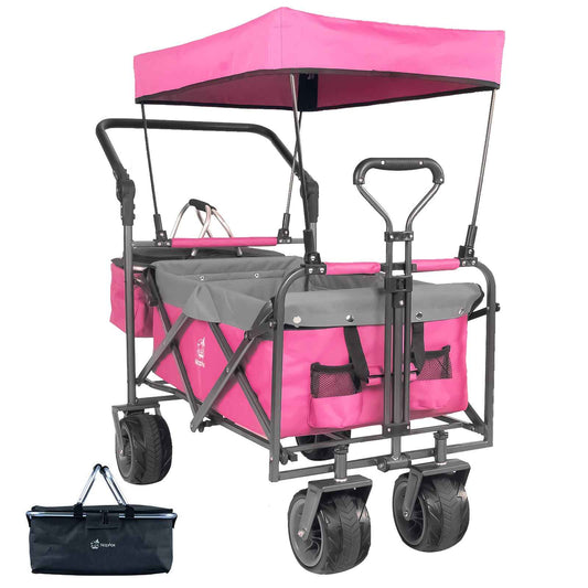 Collapsible Wagon with Removable Canopy & Cooler Bag – All-Terrain Folding Cart