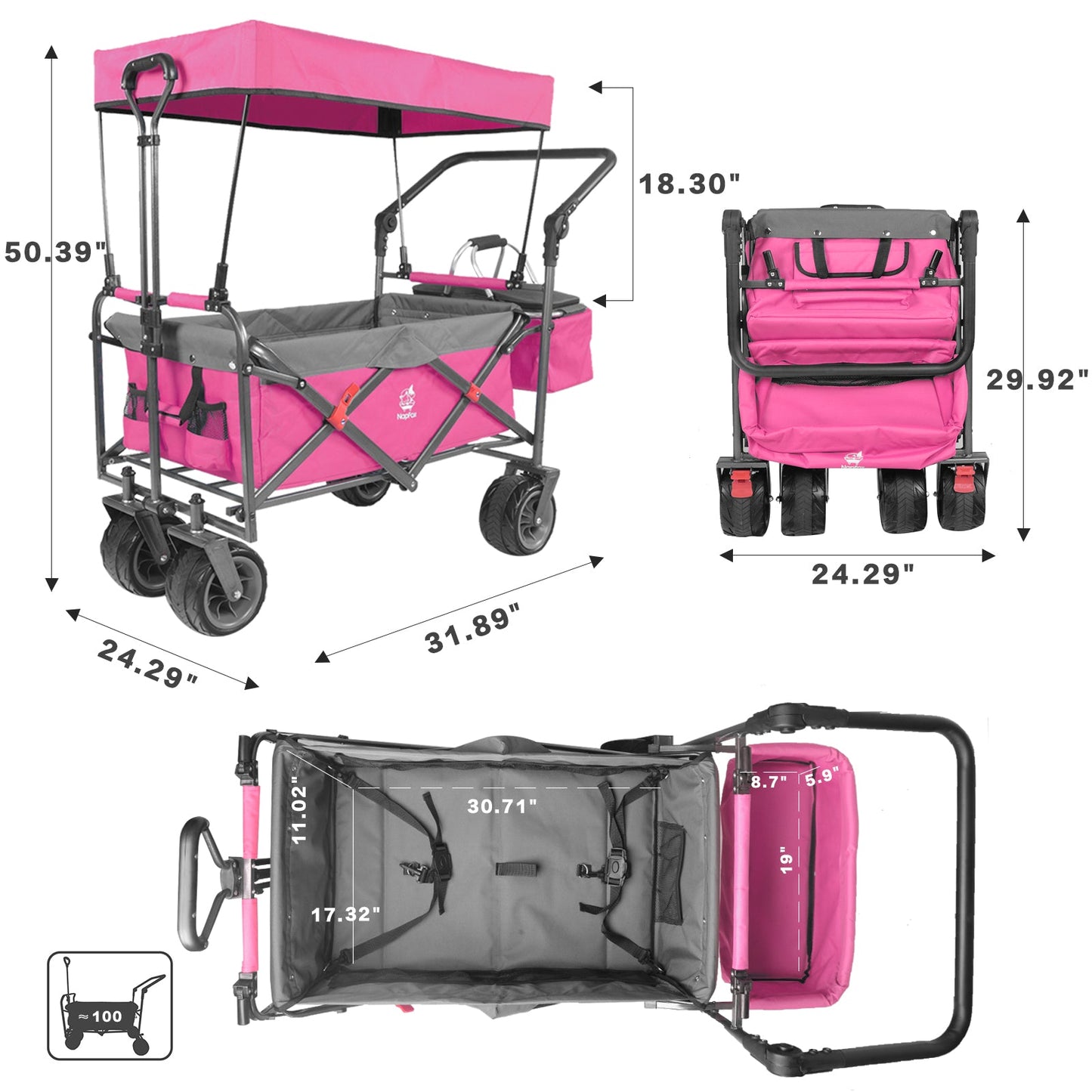 Collapsible Wagon with Removable Canopy & Cooler Bag – All-Terrain Folding Cart