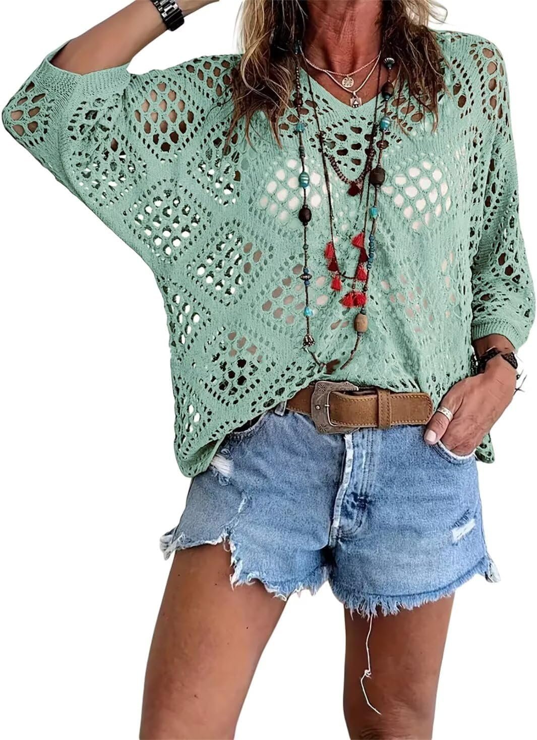 ? Handmade Crochet V‚ÄêNeck Boho Top | Apricot Summer Essential