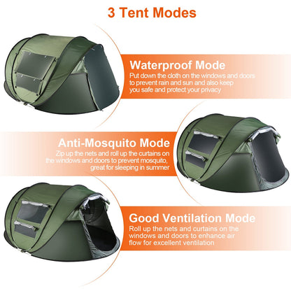 5–8 Person Instant Pop-Up Camping Tent – Waterproof with Mosquito Net Windows & Carry Bag