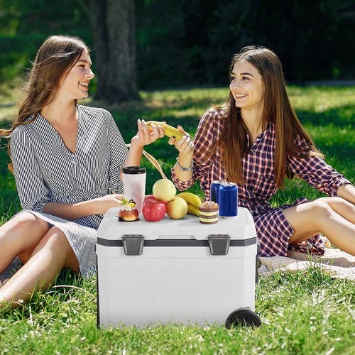 Portable Hard Cooler 45QT | 64-Can Wheeled Cooler with Cup Holder