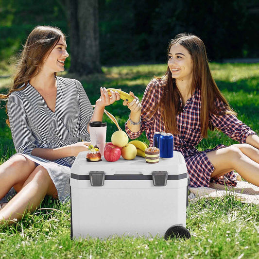 Portable Hard Cooler 45QT | 64-Can Wheeled Cooler with Cup Holder