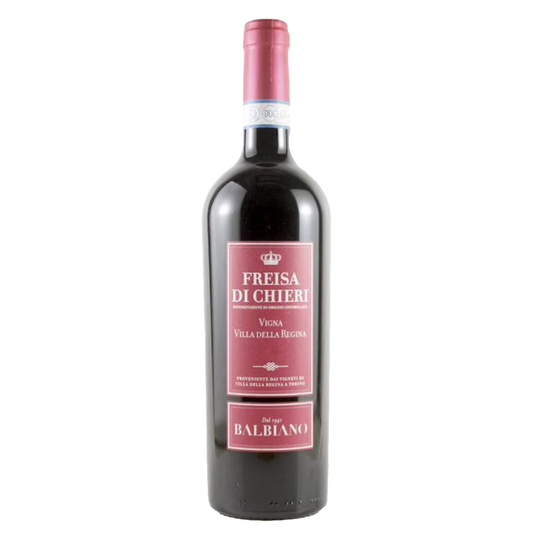 Balbiano Freisa di Chieri 2018 wine bottle with maroon label