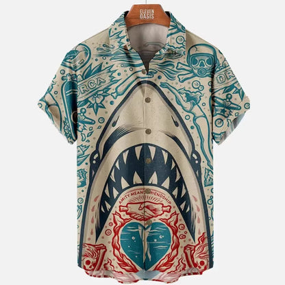 Men's Great White Shark Print Hawaiian Shirt
