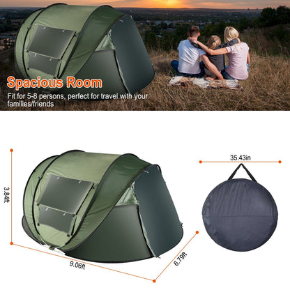 5–8 Person Instant Pop-Up Camping Tent – Waterproof with Mosquito Net Windows & Carry Bag