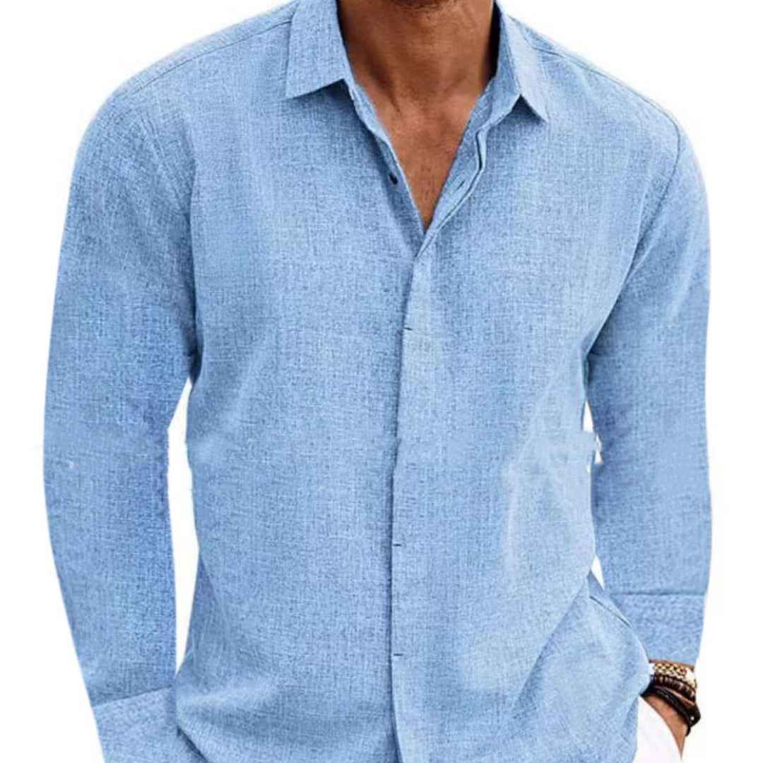 Men's Long Sleeve Hemp Blend Cardigan Shirt – Loose Fit, 9 Colors, S–XXXL