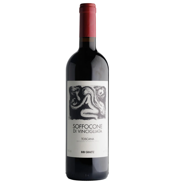 Bibi Graetz Soffocone Rosso 2023 wine bottle with red foil cap and front label