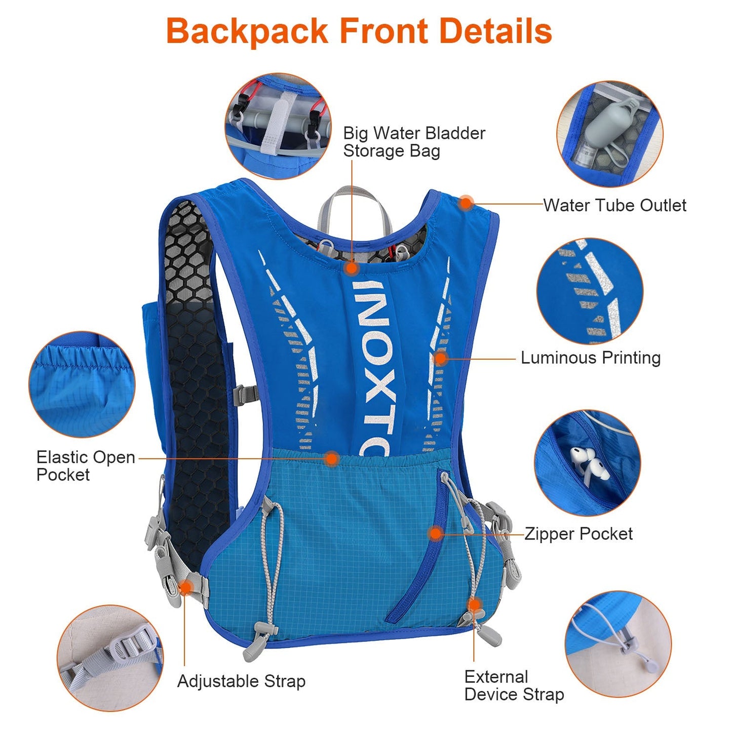 Running Hydration Vest – 5L, 3 Water Bladders, 6 Pockets, Reflective, Adjustable Fit