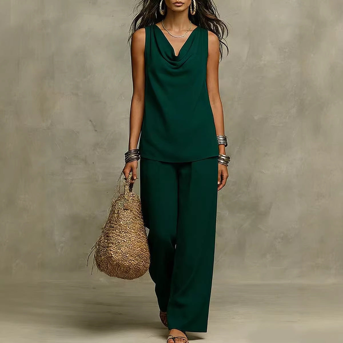 üåô Elegant Cowl Neck Lounge Set ‚Äì Soft knit & relaxed fit