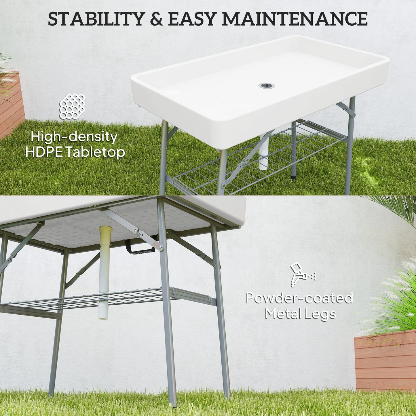 Folding Ice Cooler Table with Drain & Storage Shelf | Outdoor Drink Cooler for Parties & BBQ