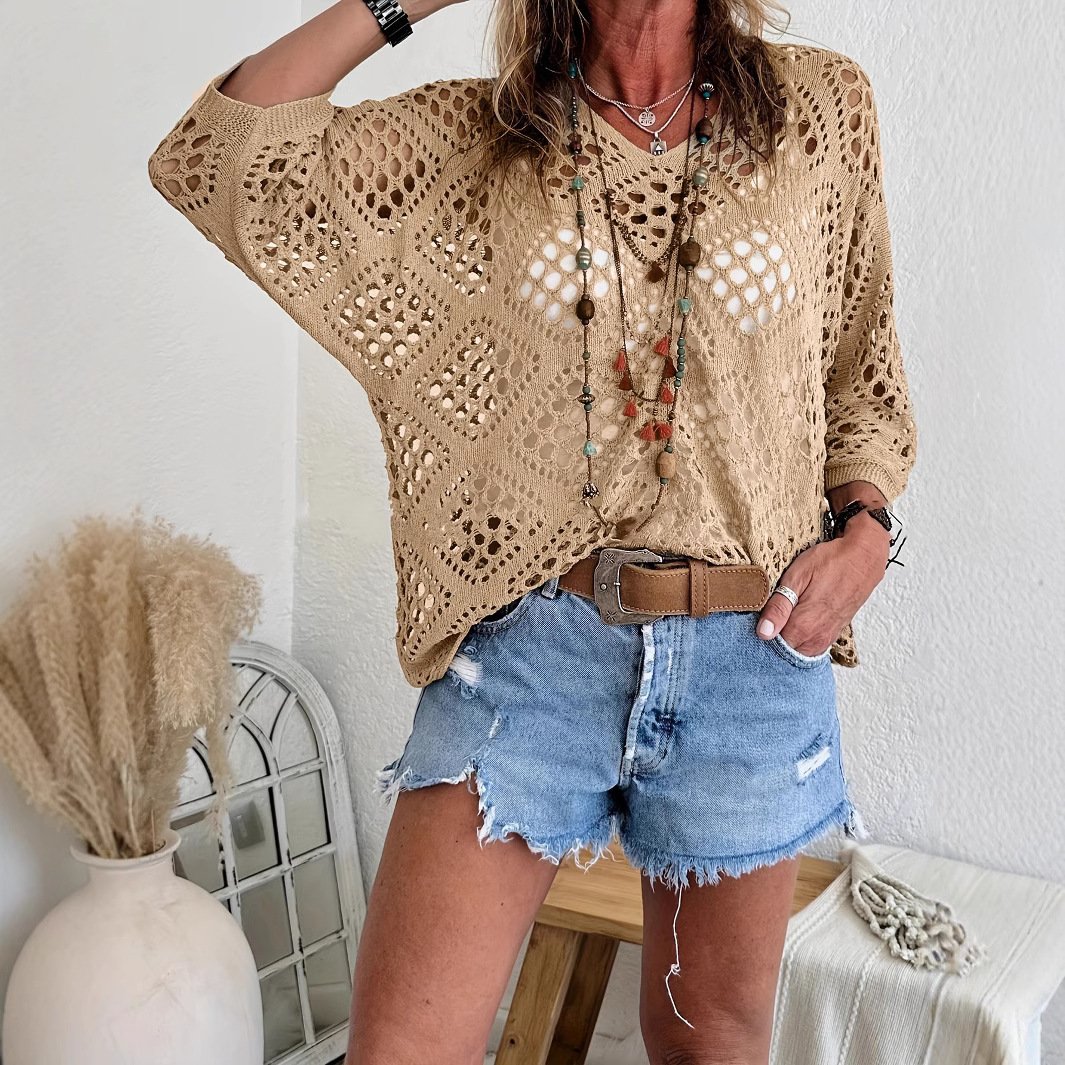 ? Handmade Crochet V‚ÄêNeck Boho Top | Apricot Summer Essential