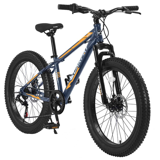 24" Fat Tire Mountain Bike | Full Shimano 7-Speed, Dual Disc Brakes & Front Suspension