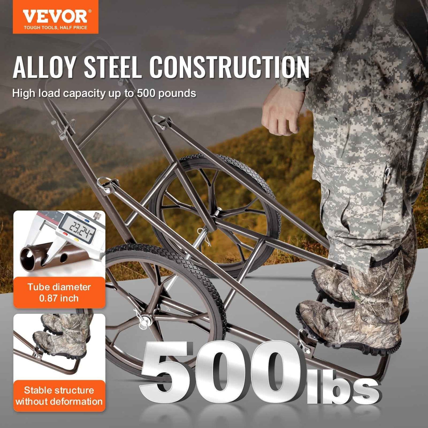 500 lb Folding Deer Cart with 17-Inch Solid Rubber Tires