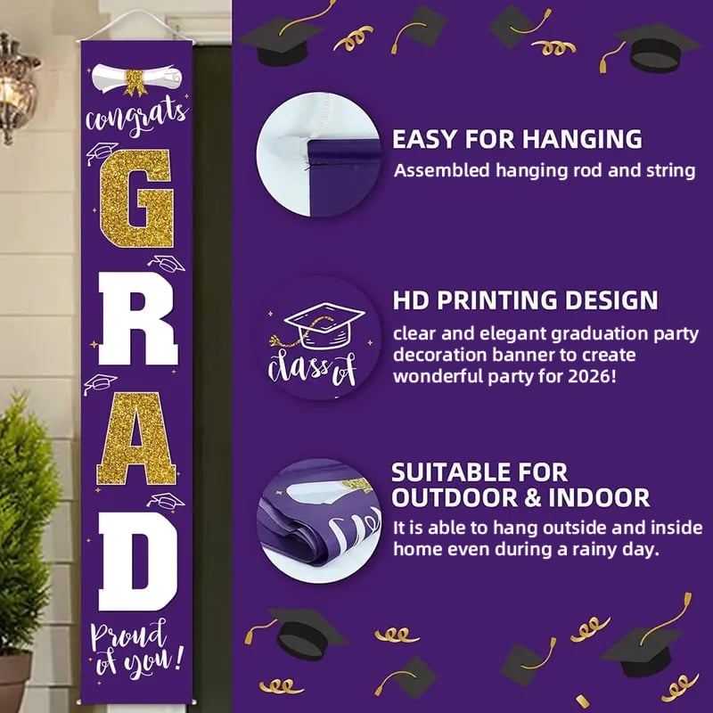 üéìClass of 2026 Graduation Banner 11.8" x 70.87" | Congrats Grad Front Door Porch Decor for Graduation Party (‚ú®Set of 2)