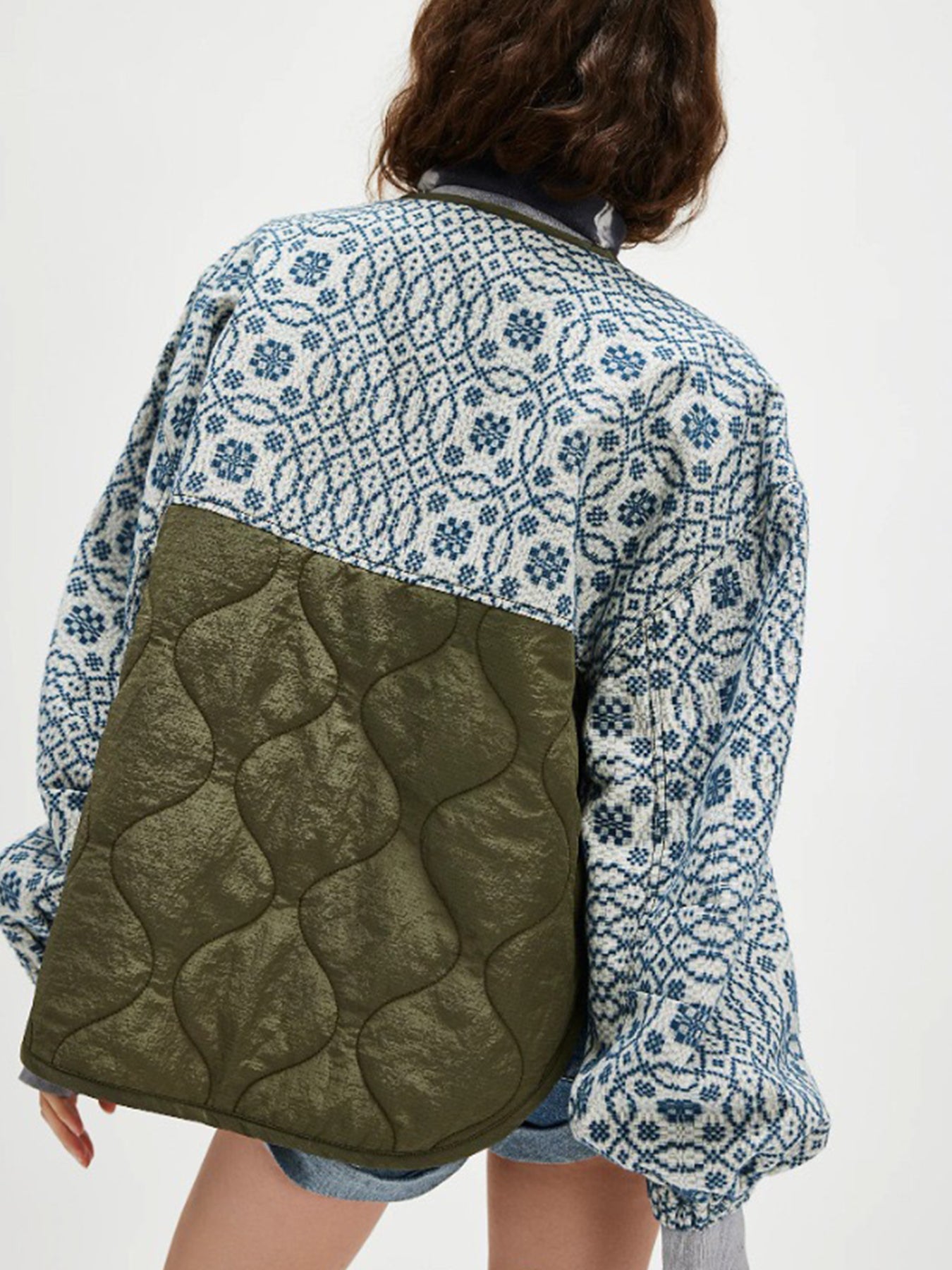 Women's Slim-Fit Quilted Patchwork Button Coat – Green