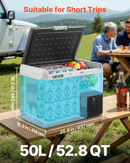 12V Portable Car Fridge Freezer 52.8QT | Fast Cooling, -4°F to 68°F