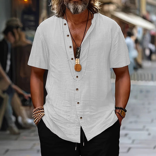 Men's Retro Button-Up Short-Sleeve Casual Shirt
