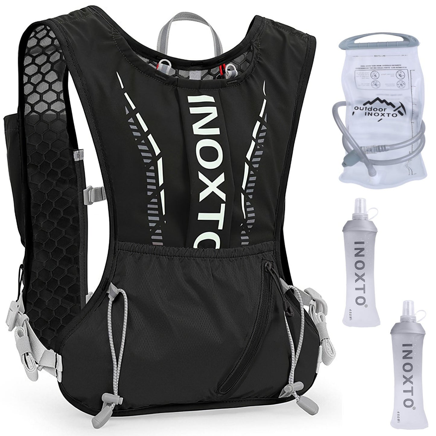 Running Hydration Vest – 5L, 3 Water Bladders, 6 Pockets, Reflective, Adjustable Fit