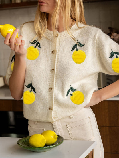 Women's Fruit Print Open-Front Knit Cardigan – Apricot