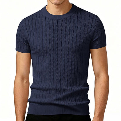 Men's Striped Rayon Knit Short-Sleeve Sweater