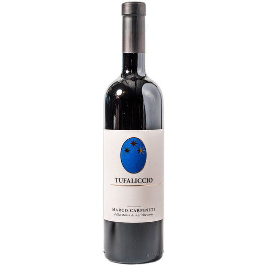 Carpineti Tufaliccio Red 2021 wine bottle with white label and blue emblem