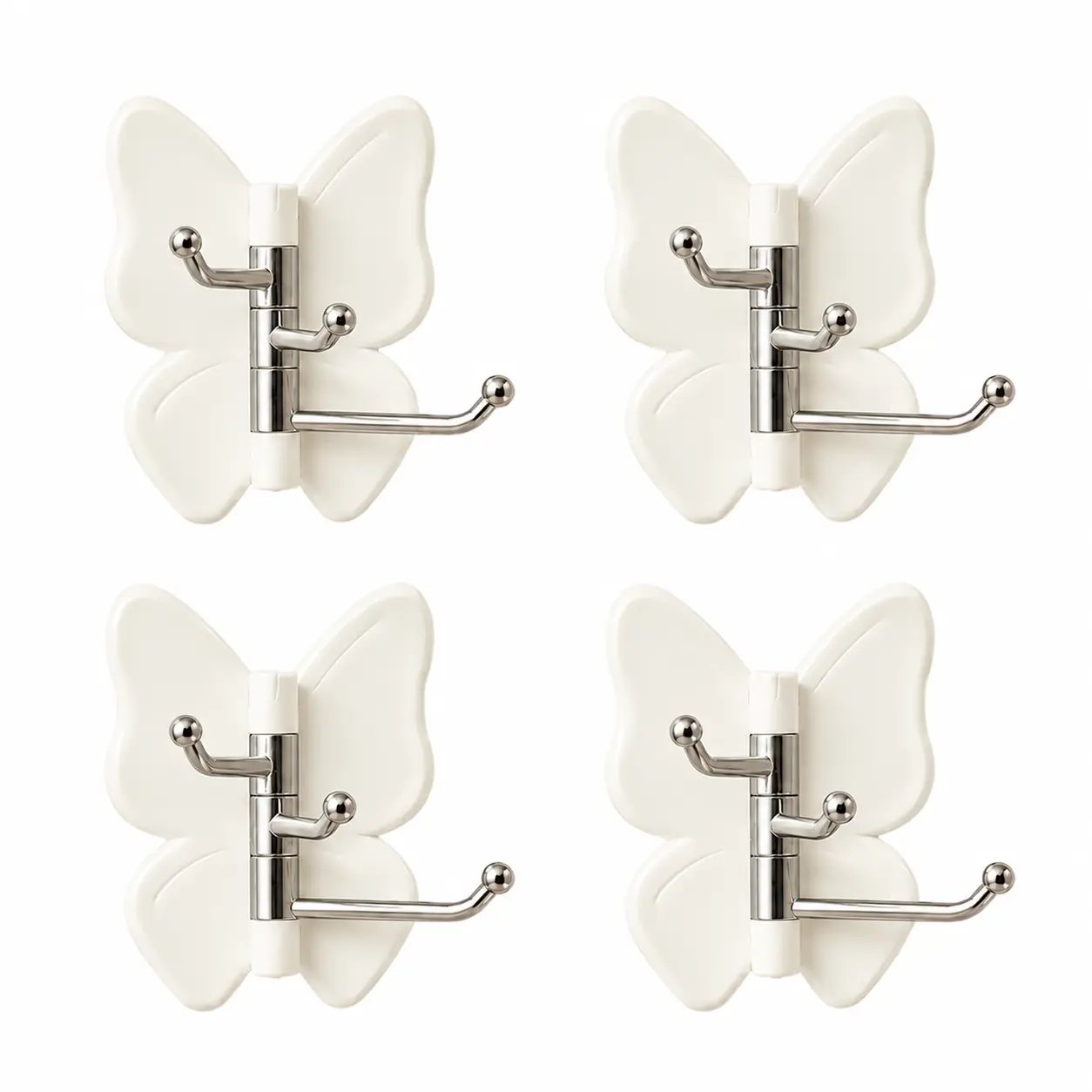 4-Pack Rotating Butterfly Adhesive Wall Hooks ‚Äì No-Drill Towel & Key Organizer
