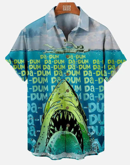 Men's Great White Shark Print Hawaiian Shirt