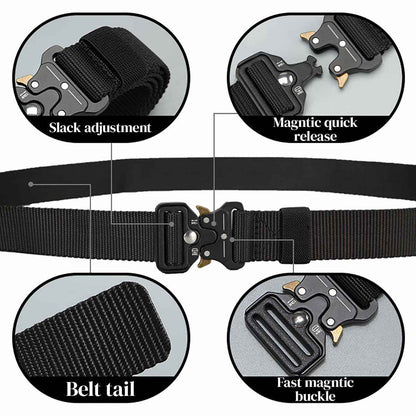Men's Tactical Nylon Belt – Quick Release, Hole-Less Adjustable, Black