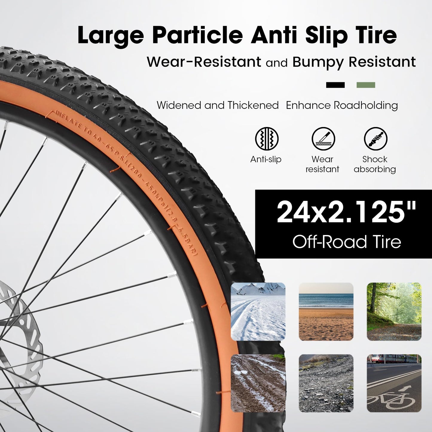 24" Teen Mountain Bike | 21-Speed, Disc Brakes, Front Suspension & Brown Edge Tires