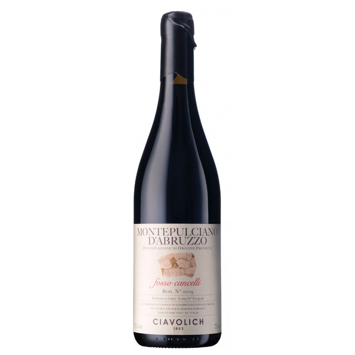 Montepulciano d’Abruzzo 2017 wine bottle with dark glass and cream label