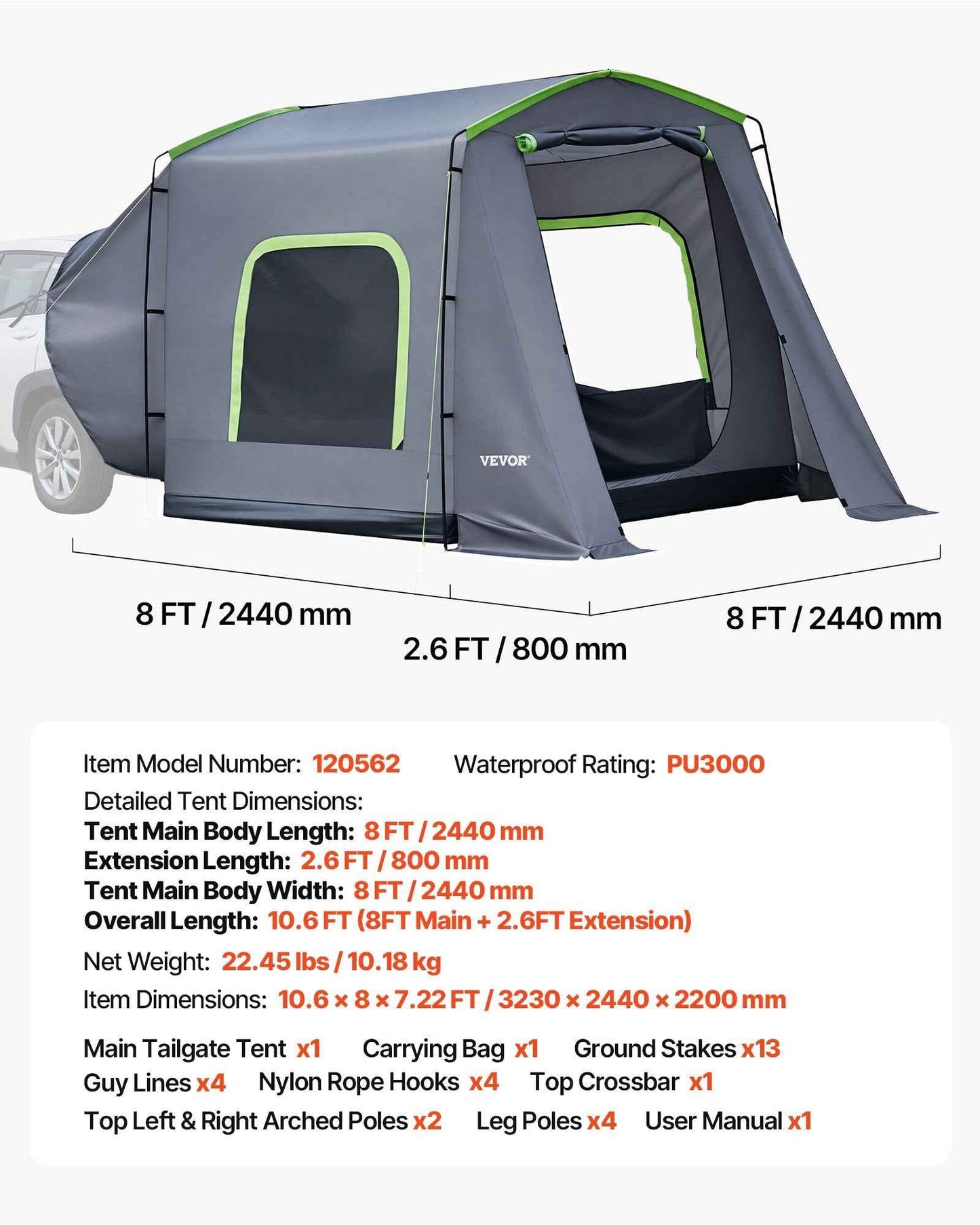 SUV Tailgate Tent | 10.6x8 FT All-Season Camp Shelter for 5-9 People