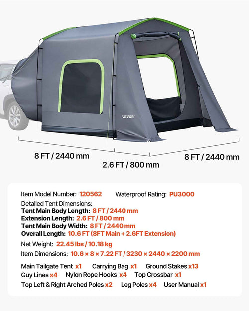 SUV Tailgate Tent | 10.6x8 FT All-Season Camp Shelter for 5-9 People