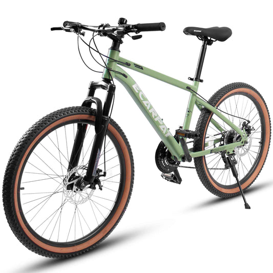 24" Teen Mountain Bike | 21-Speed, Disc Brakes, Front Suspension & Brown Edge Tires