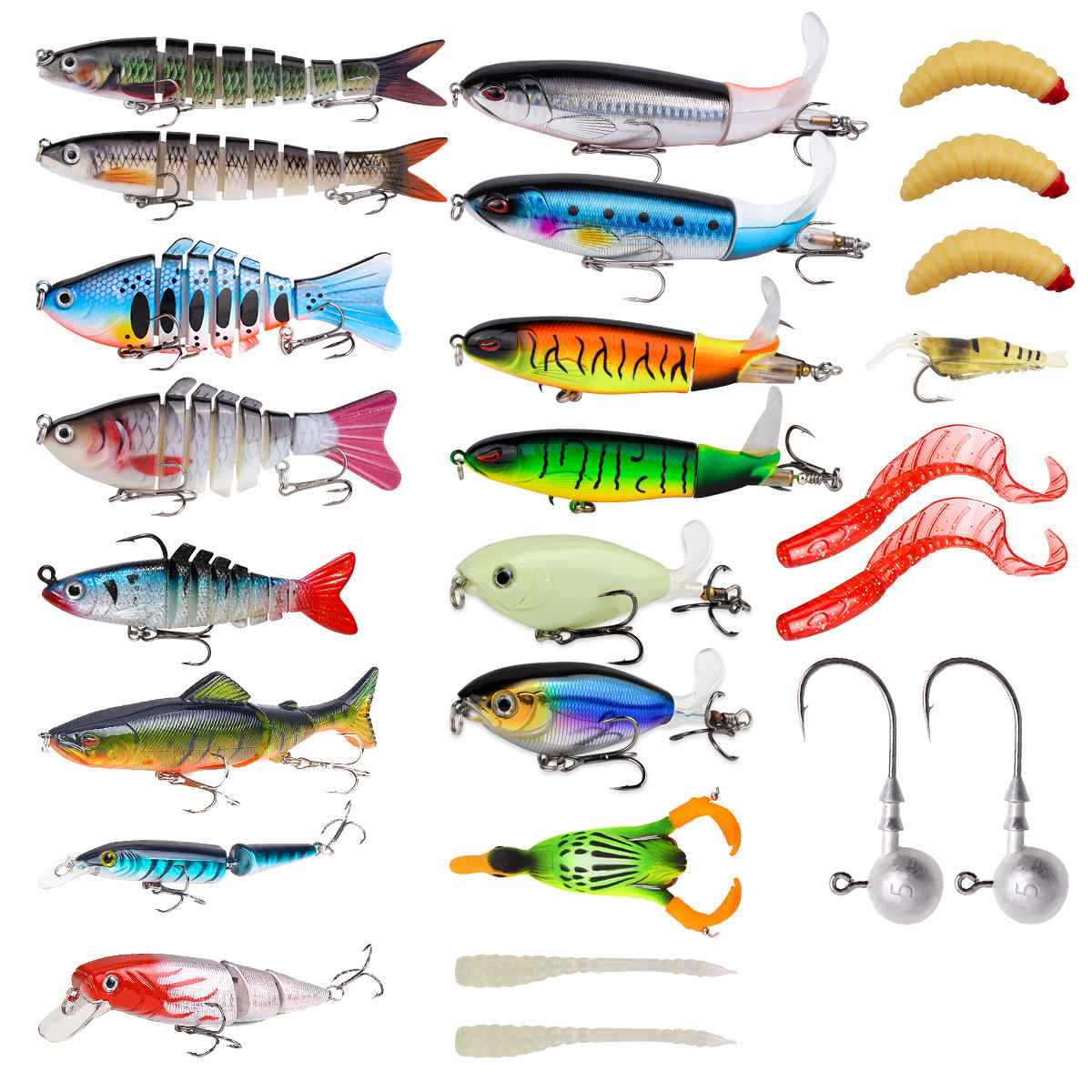 25-Piece Topwater Fishing Lure Set – Propeller Baits, Duck Lures, Frog Lures & Multi-Section Fish